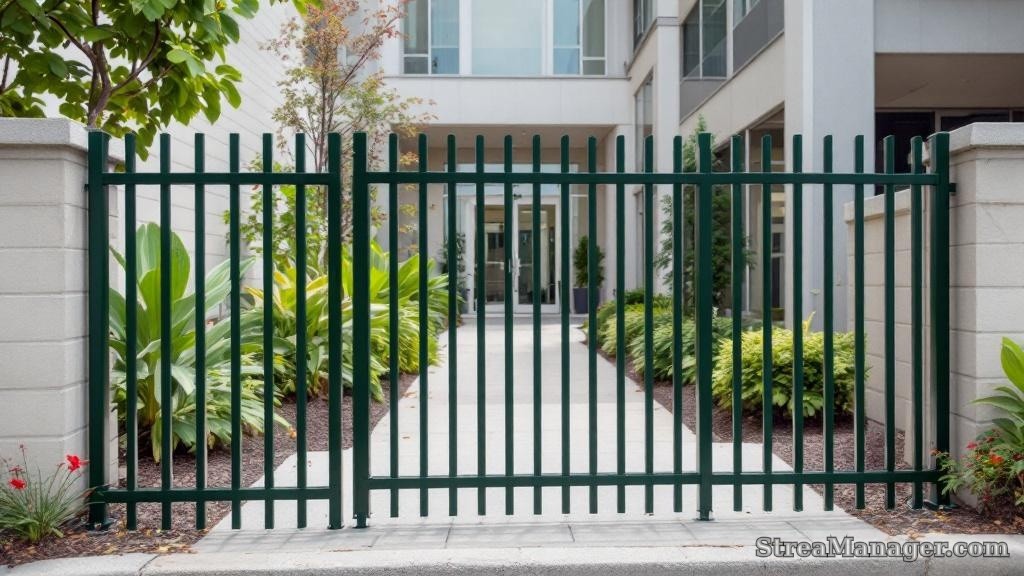 Aluminum Fence Narrow Pickets Commercial Dark green - aluminum fence