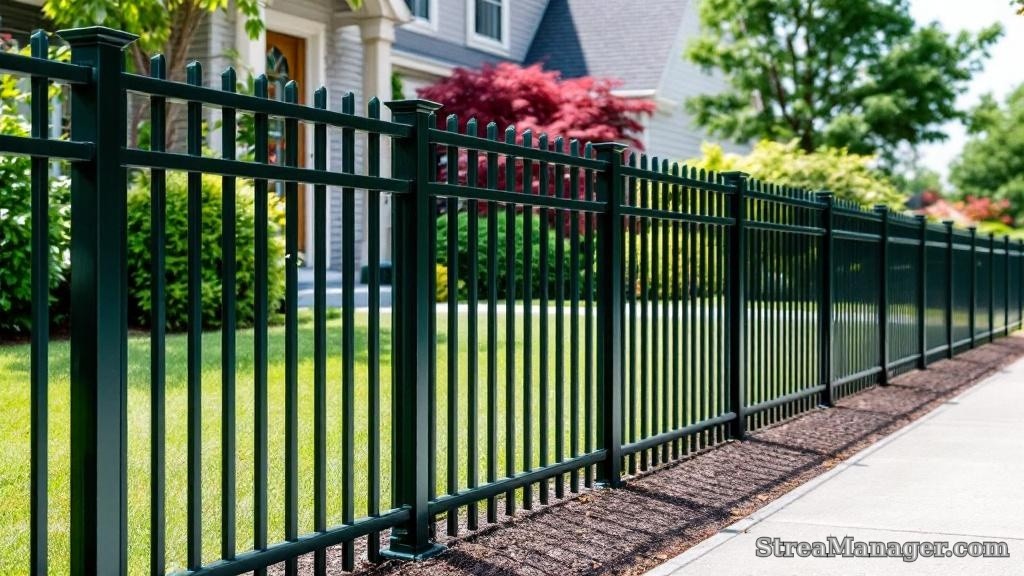Aluminum Fence Narrow Pickets Driveway Dark green - aluminum fence