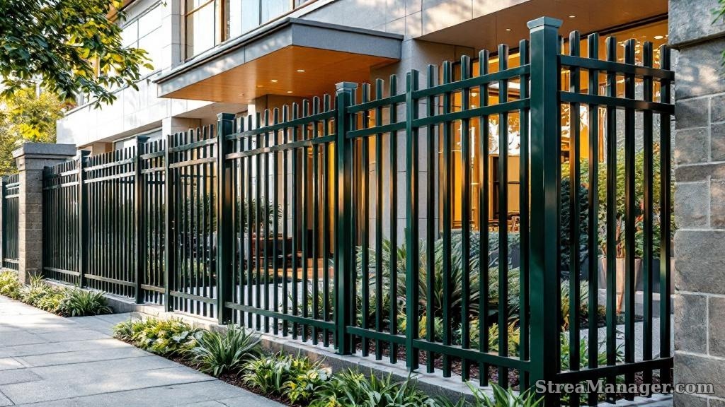 Aluminum Fence Wide Pickets Commercial Dark green - aluminum fence