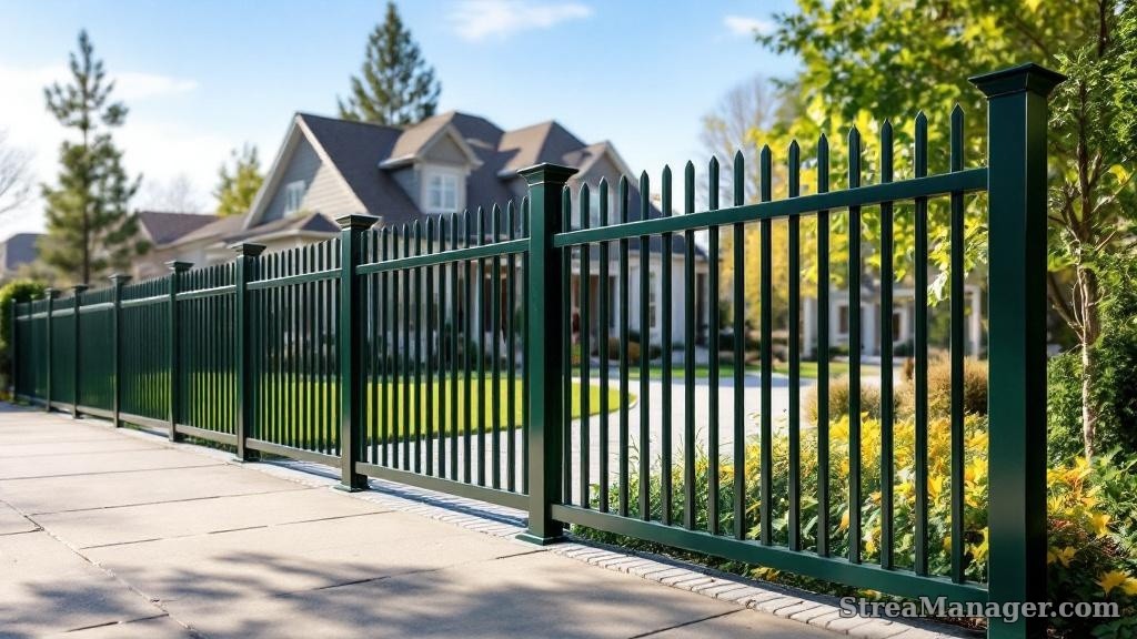 Aluminum Fence Wide Pickets Driveway Dark green - aluminum fence