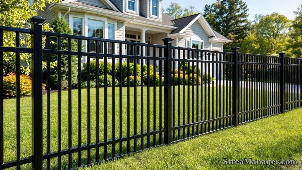 Aluminum Fence Wide Pickets Front Yard Black - aluminum fence