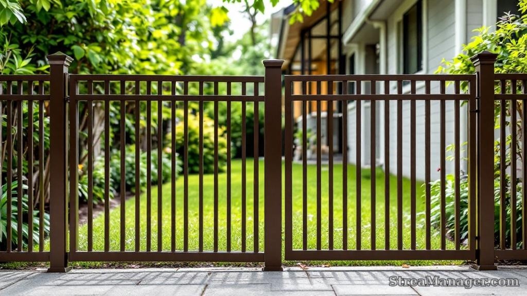 Aluminum Fence Wide Pickets Property Line Bronze - aluminum fence