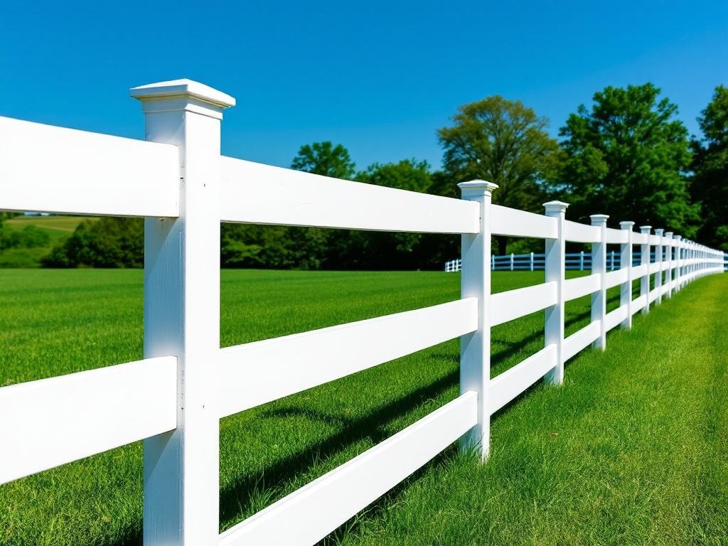 4-foot white painted 3-rail treated pine farm fence