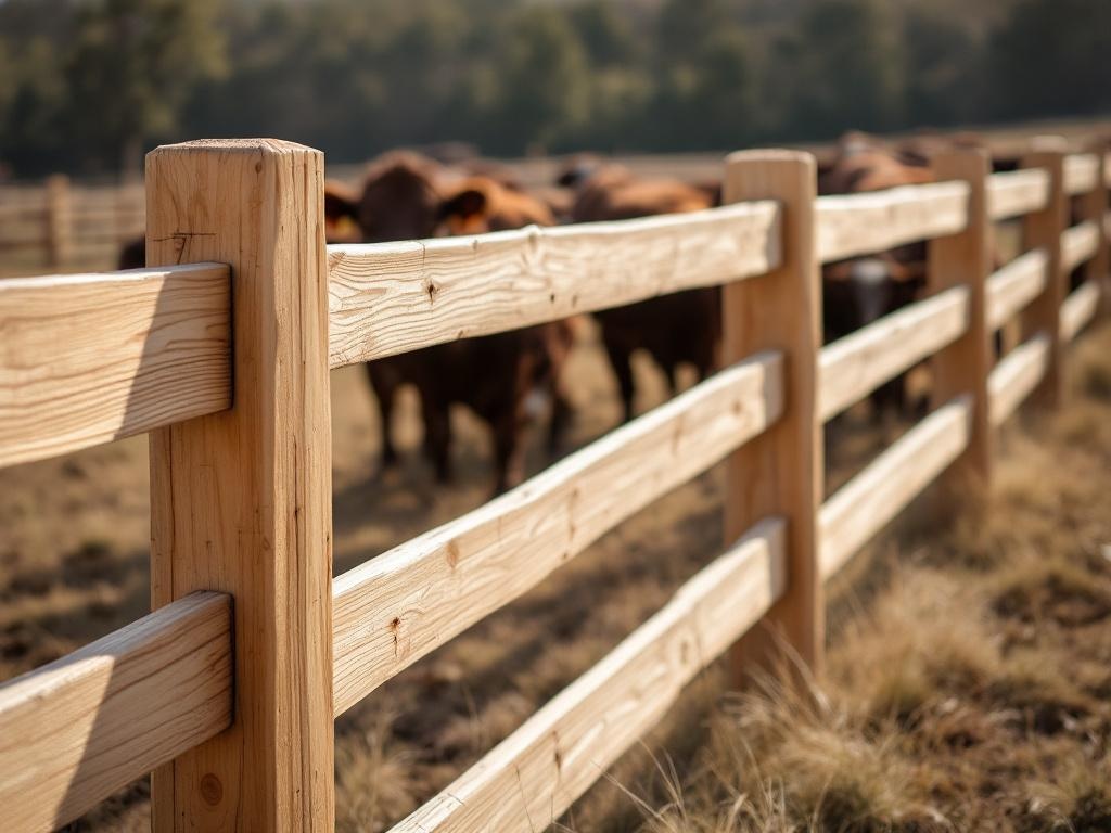 4-rail natural cedar farm fence with 4.5ft height for livestock containment