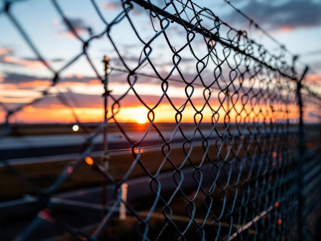 TSA compliant airport perimeter security fence with razor wire and sensors