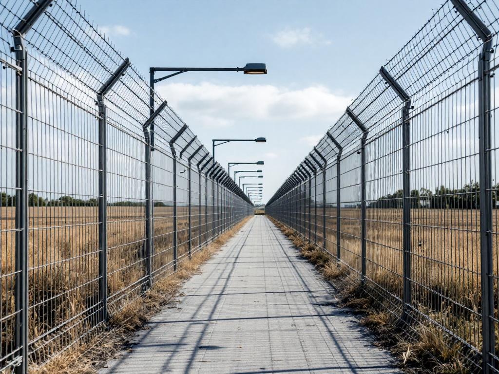 Double fence security corridor with patrol access and motion sensors