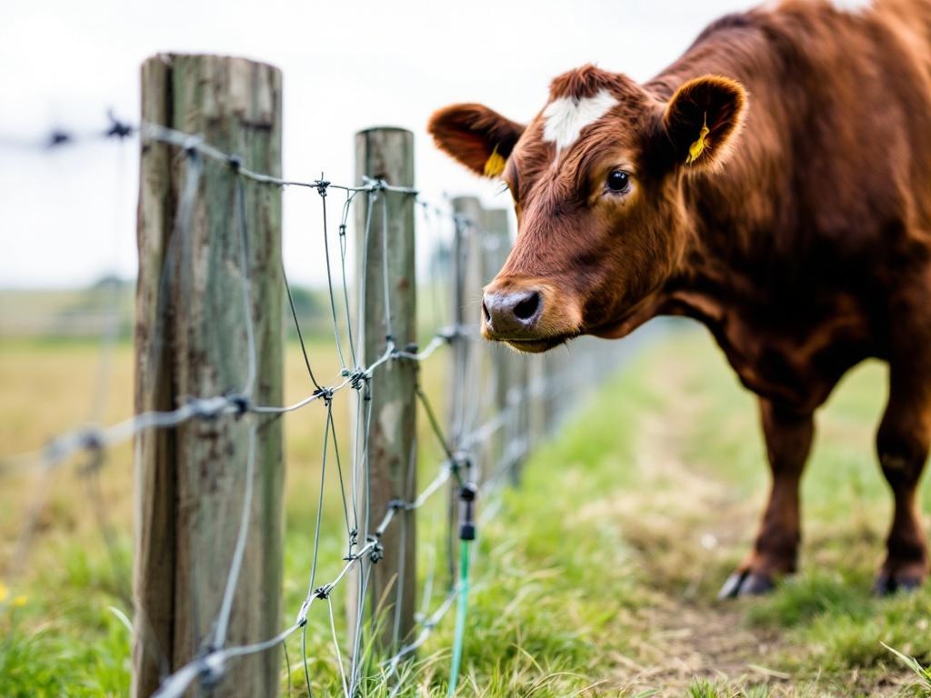 Portable electric fence with fiberglass posts and polytape for livestock grazing