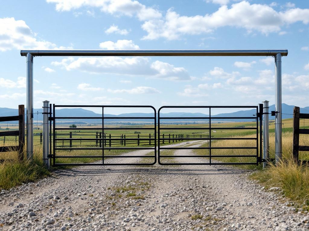 Automatic tube steel swing gate for farm entrance with remote control operator
