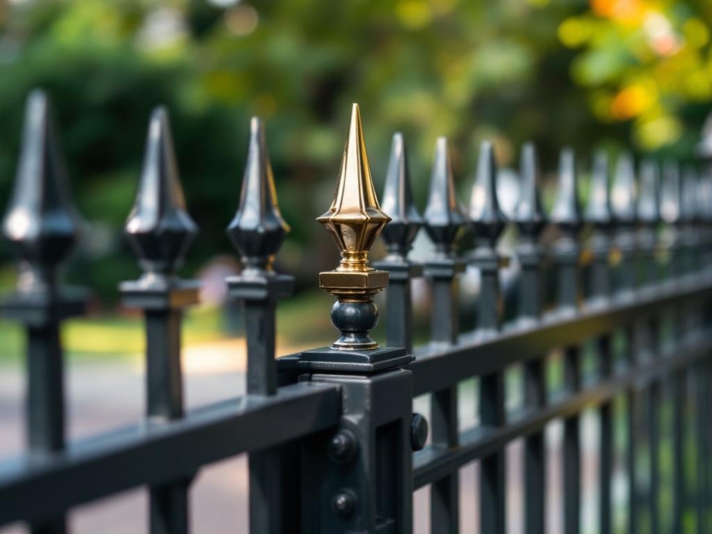 Automated security gate with decorative spike top finials for property protection