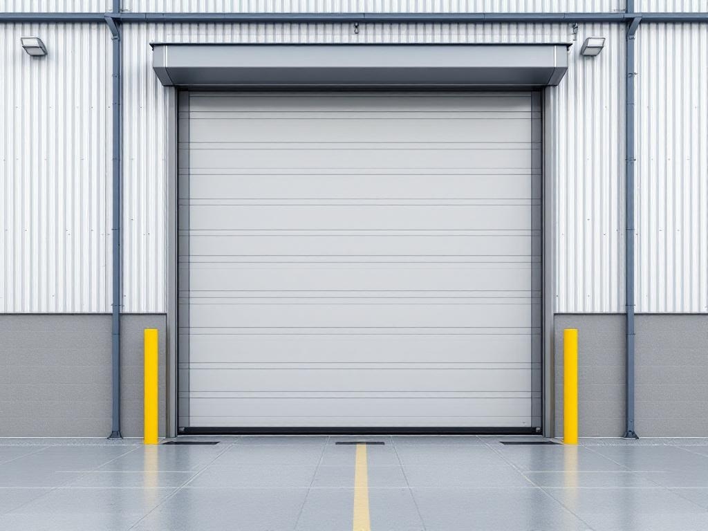 Industrial overhead roll-up gate with steel slats for warehouse security