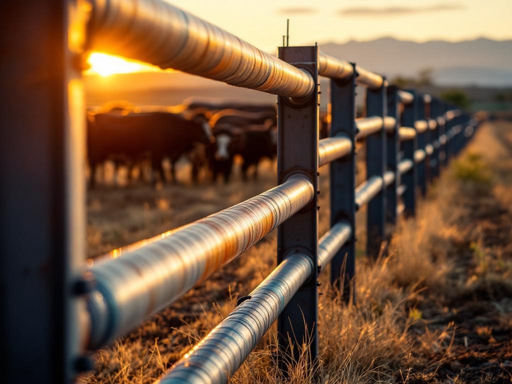 5-foot galvanized steel pipe ranch fence with horizontal rails
