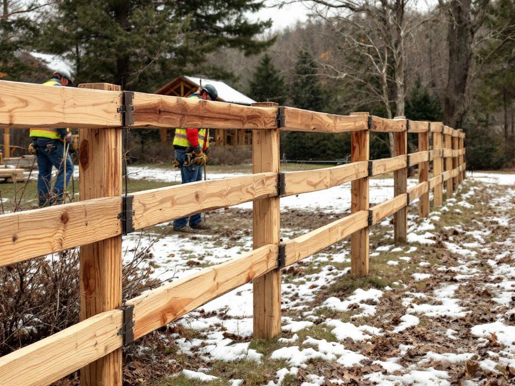 4-foot Western Red Cedar post and rail fence with mortised 3-rail construction