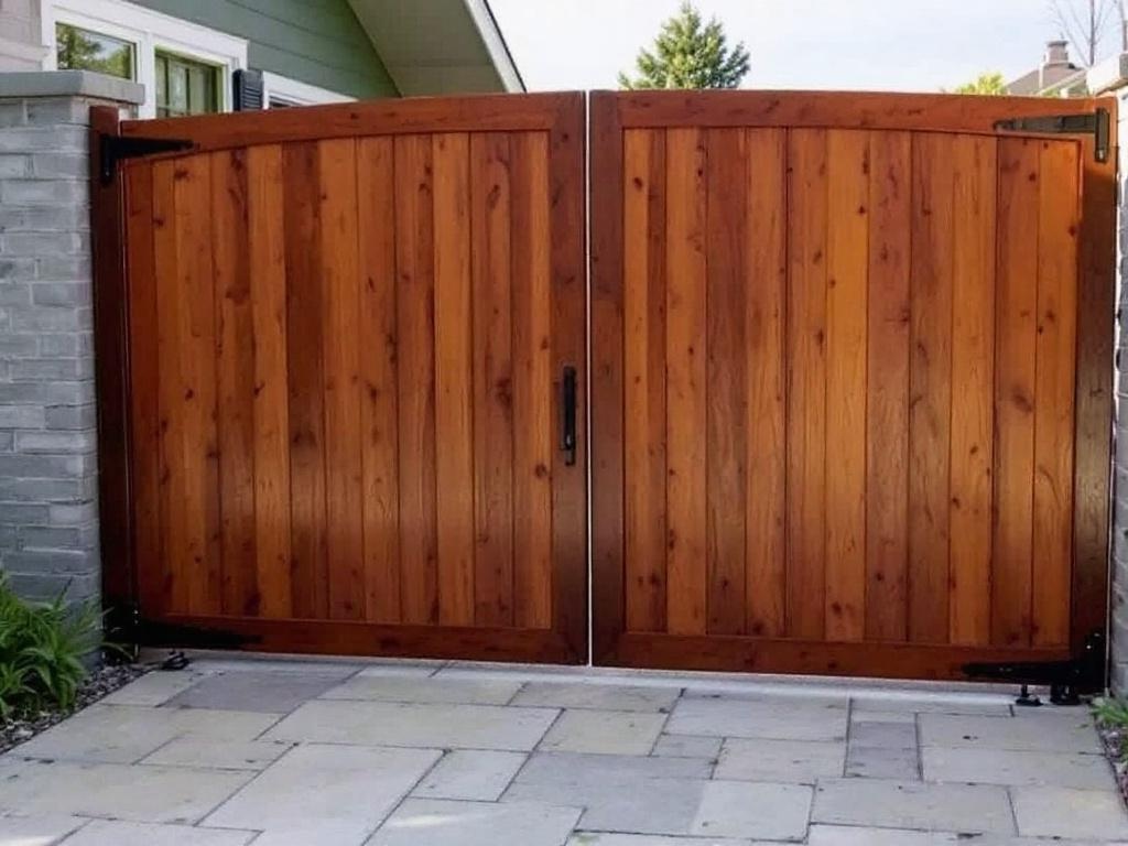 Automatic wood privacy gate with hidden operators and solid panels
