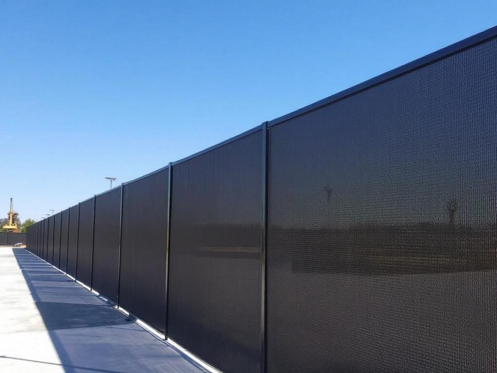 Commercial privacy screen fence with chain link base and fabric screening