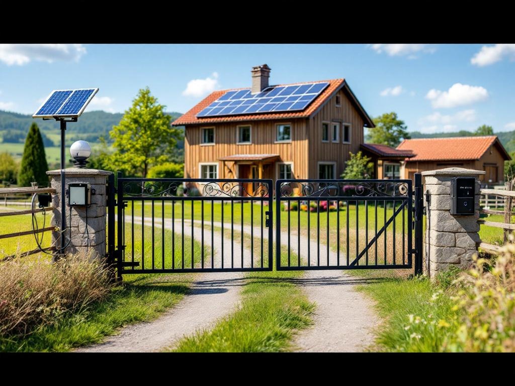 Solar powered automatic gate with panels and remote control system