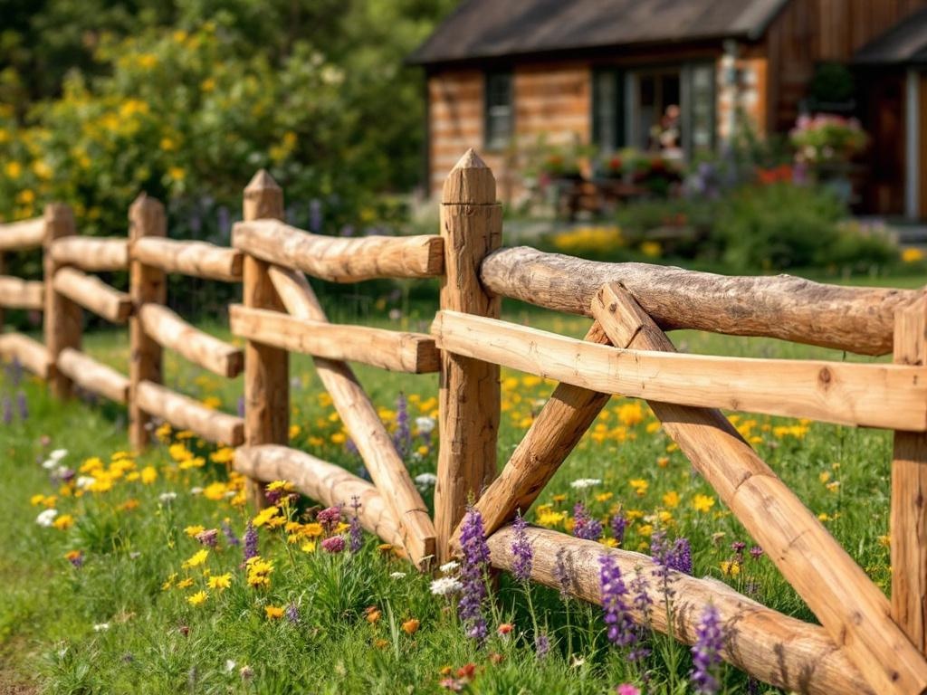 Rustic cedar split rail fence in zigzag pattern for farm boundary