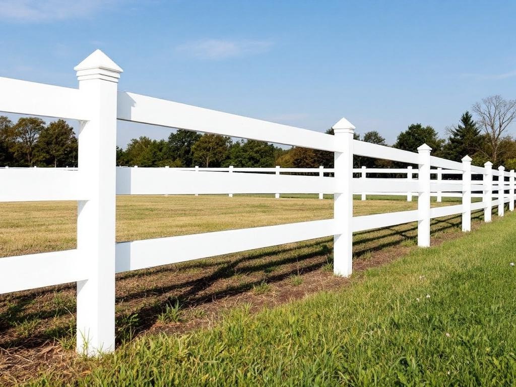 White 3-rail vinyl ranch fence 4 feet tall with maintenance-free PVC construction