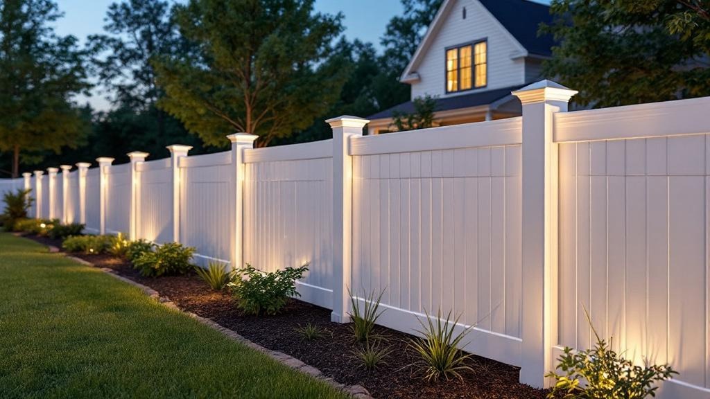 Maintenance-free white vinyl semi-privacy fence enhancing a modern residence. Perfect for home security, photographed in ideal lighting in Virginia.
