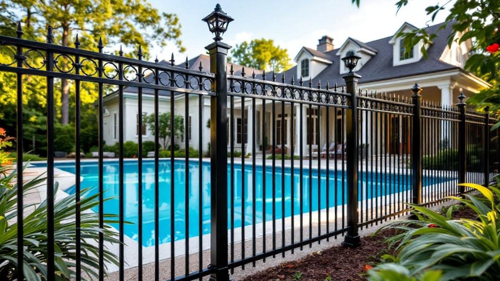 black aluminum flat-top ornamental fence - 6-foot decorative metal fence for pool enclosure in Charlotte North Carolina