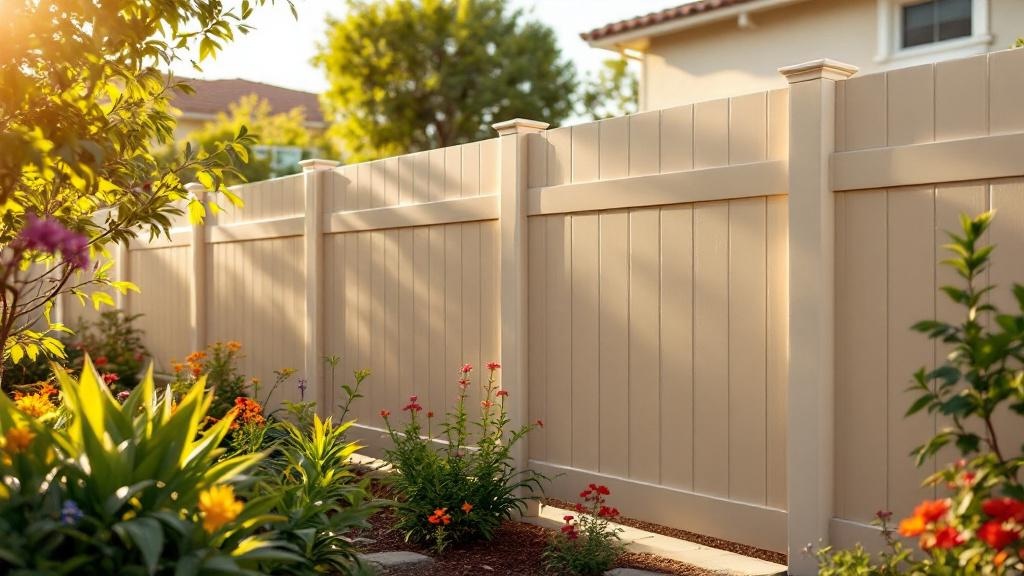 tan vinyl semi-privacy fence - 6-foot maintenance-free PVC fence installation in San Diego California