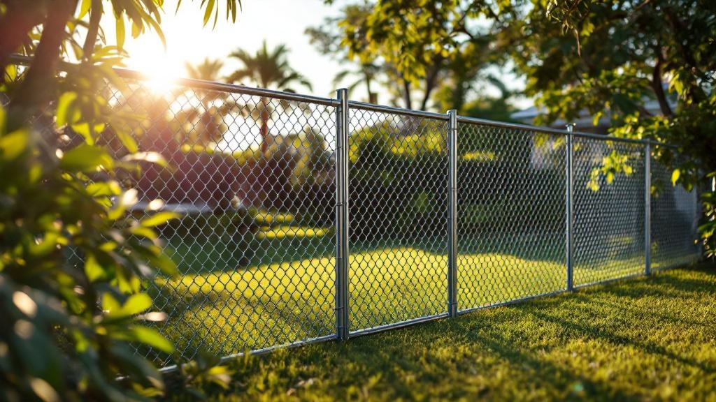 Galvanized chain link fence - 6-foot residential pet fence installation in Miami Florida by professional fence contractor