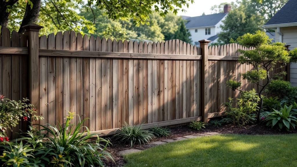 Pressure-Treated Pine dog-ear privacy fence - 6-foot weathered gray stained wood fence installation in Nashville Tennessee backyard