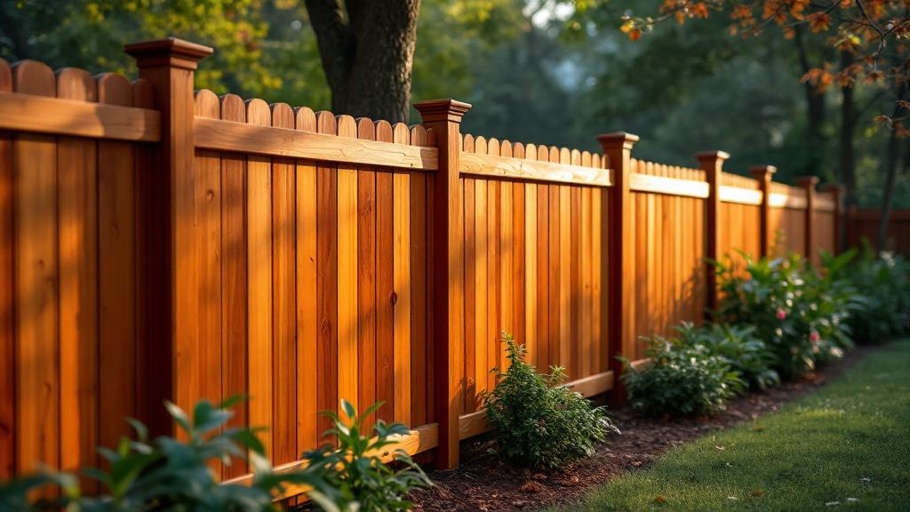 Redwood flat-top privacy fence - 6-foot redwood stained wood fence installation in Nashville Tennessee backyard