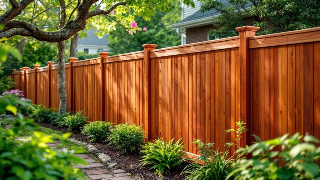 Western Red Cedar shadowbox privacy fence - 6-foot natural cedar stained wood fence installation in Nashville Tennessee backyard