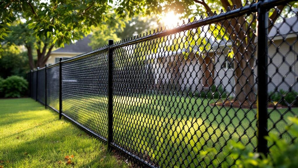 Black Vinyl-coated chain link fence - 5-foot residential boundary fence installation in Austin Texas by professional fence contractor