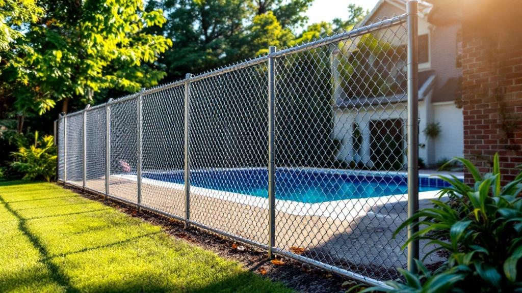 Galvanized chain link fence - 6-foot residential pool fence installation in Atlanta Georgia by professional fence contractor
