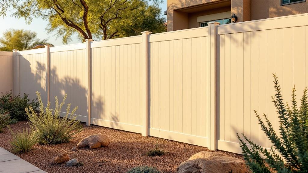 almond vinyl full privacy fence - 6-foot maintenance-free PVC fence installation in Phoenix Arizona