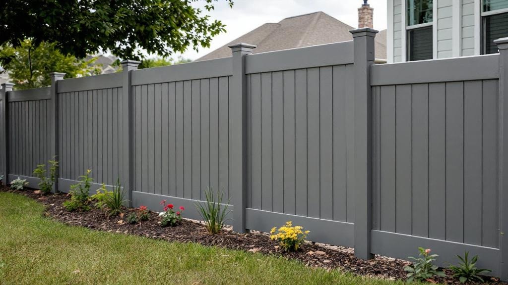gray vinyl picket fence - 4-foot maintenance-free PVC fence installation in Austin Texas