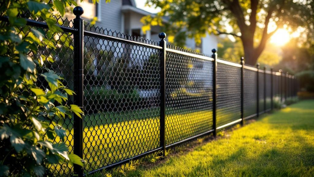 Black Vinyl-coated chain link fence - 6-foot residential boundary fence installation in Raleigh North Carolina by professional fence contractor