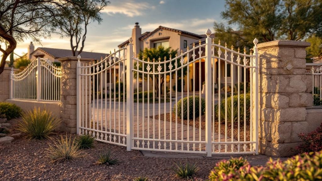 white aluminum puppy picket ornamental fence - 6-foot decorative metal fence for garden perimeter in Phoenix Arizona
