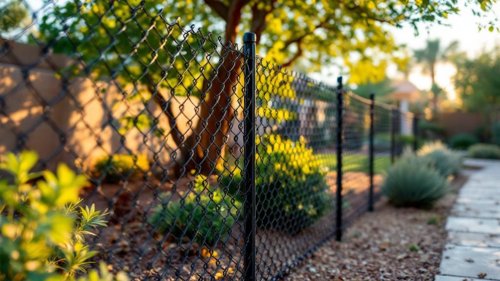 Black Vinyl-coated chain link fence - 4-foot residential garden fence installation in Phoenix Arizona by professional fence contractor