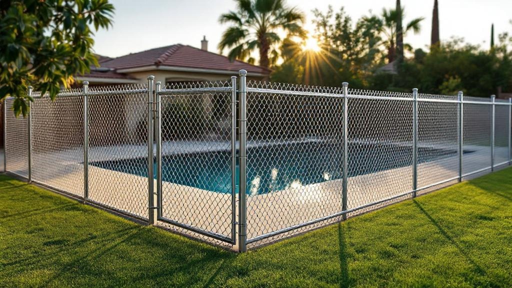 Galvanized chain link fence - 6-foot residential pool fence installation in San Diego California by professional fence contractor