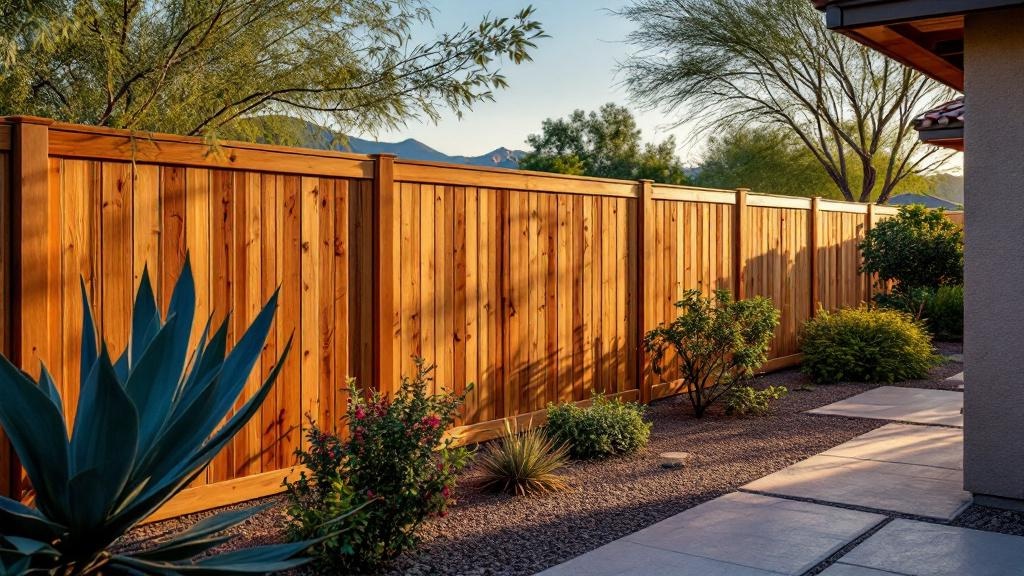 Western Red Cedar board-on-board privacy fence - 6-foot natural cedar stained wood fence installation in Phoenix Arizona backyard