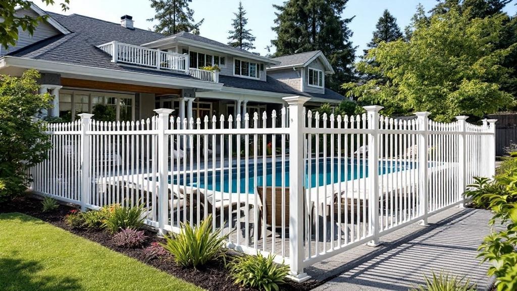 white aluminum flat-top ornamental fence - 6-foot decorative metal fence for pool enclosure in Seattle Washington