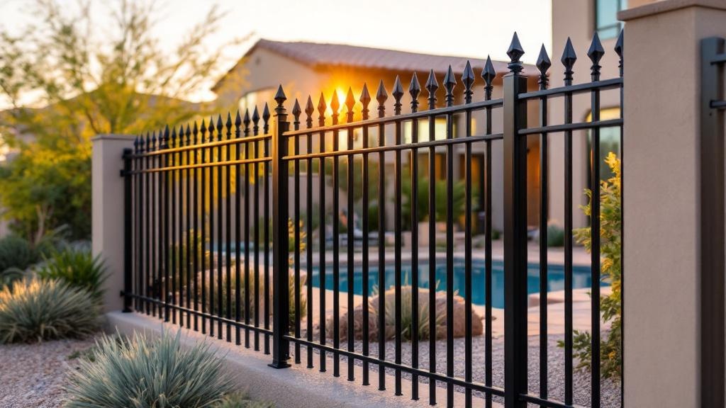 black aluminum spear-top ornamental fence - 5-foot decorative metal fence for pool enclosure in Phoenix Arizona