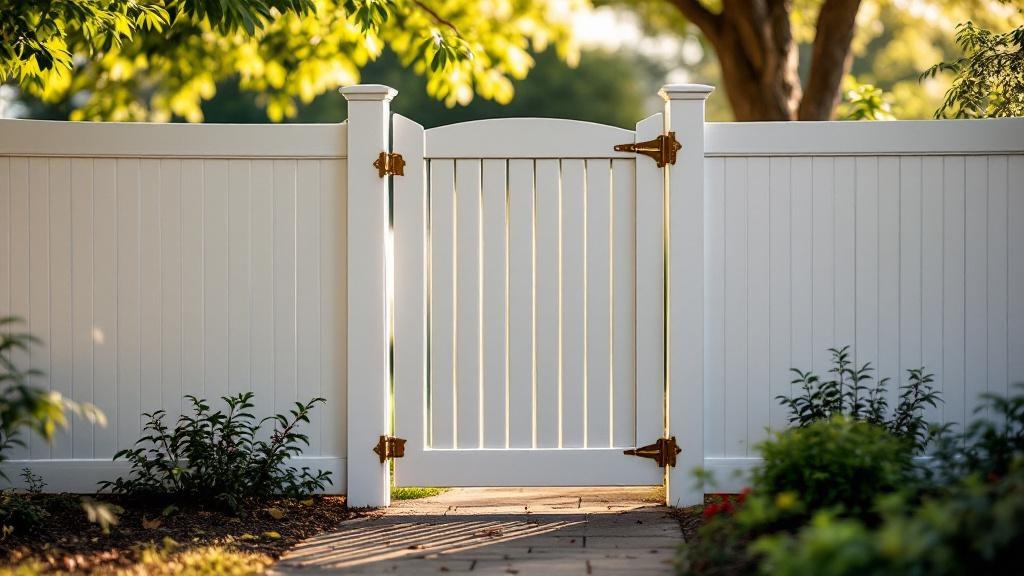 vinyl matching fence panel walk gate - residential side yard pedestrian gate with bronze-finish hardware in Austin Texas