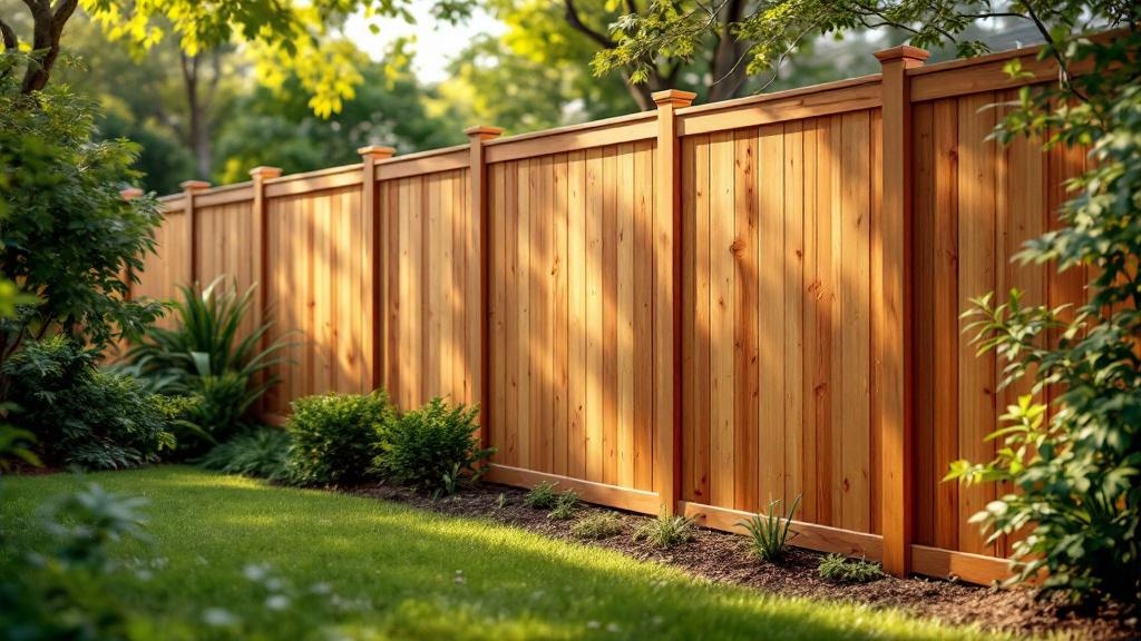 Pressure-Treated Pine flat-top privacy fence - 6-foot natural cedar stained wood fence installation in Atlanta Georgia backyard