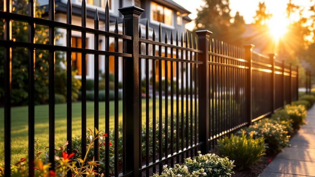 black aluminum flat-top ornamental fence - 4-foot decorative metal fence for property line in Portland Oregon