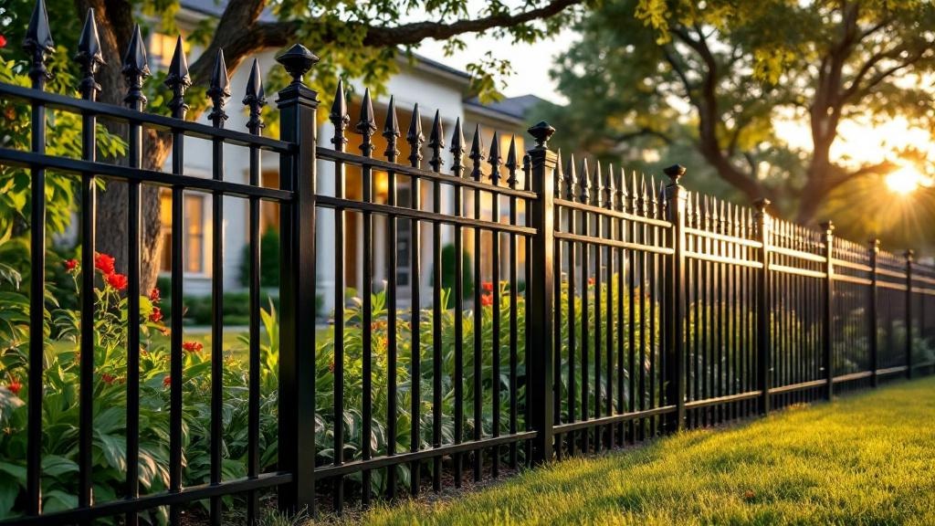 black aluminum flat-top ornamental fence - 6-foot decorative metal fence for garden perimeter in Dallas Texas