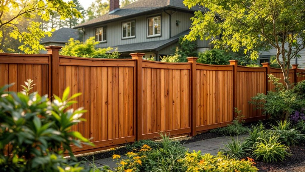 Western Red Cedar dog-ear privacy fence - 6-foot natural cedar stained wood fence installation in Charlotte North Carolina backyard