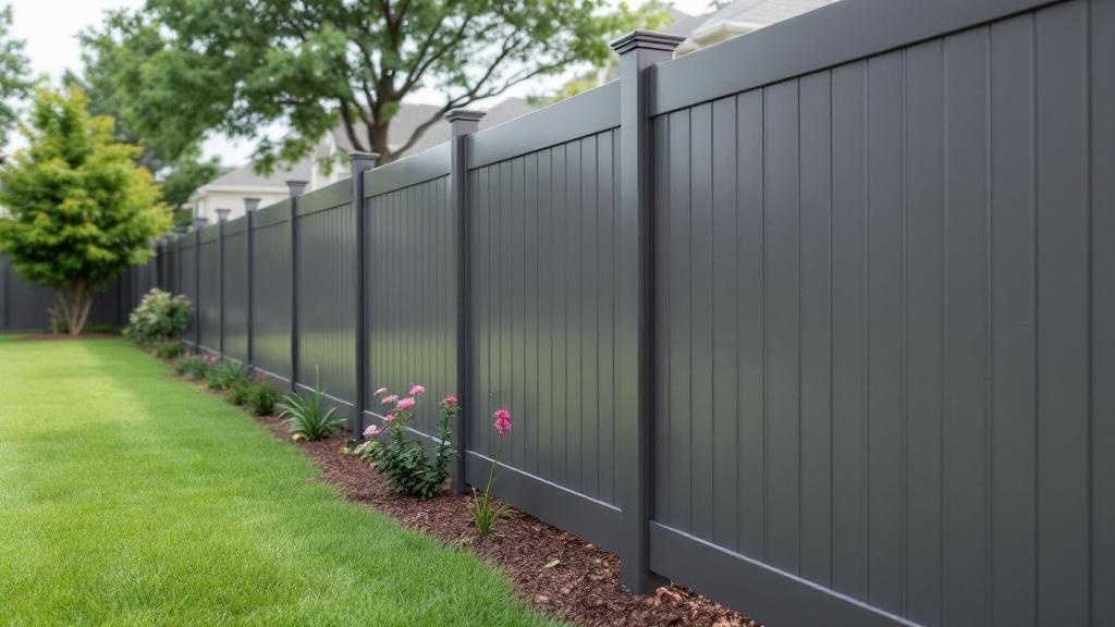 gray vinyl full privacy fence - 6-foot maintenance-free PVC fence installation in Austin Texas