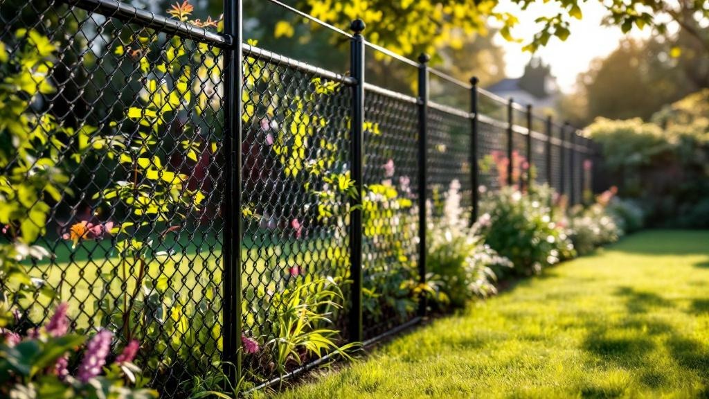 Black Vinyl-coated chain link fence - 8-foot residential garden fence installation in Portland Oregon by professional fence contractor