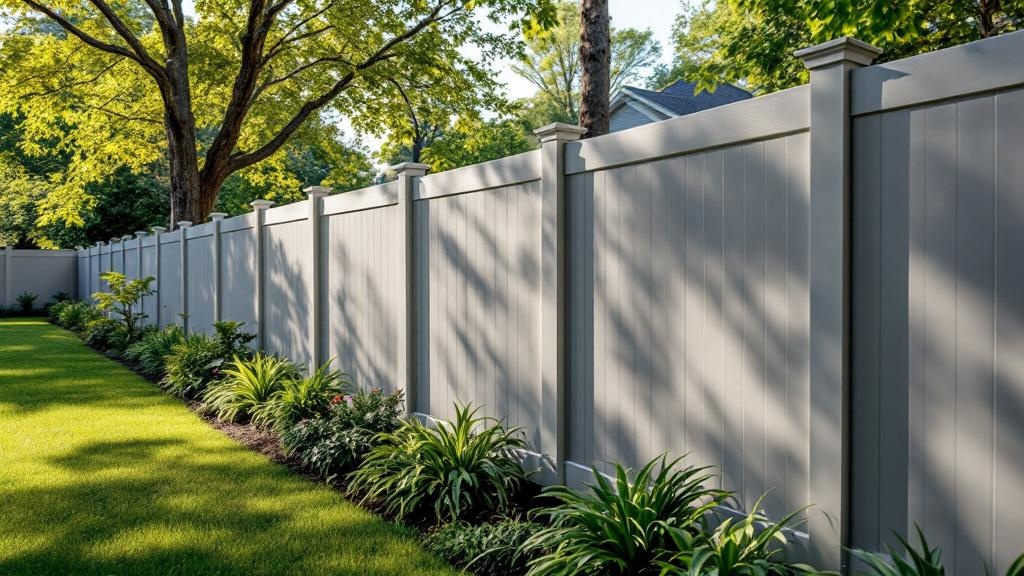 gray vinyl full privacy fence - 6-foot maintenance-free PVC fence installation in Atlanta Georgia