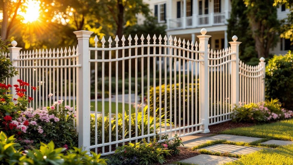 white aluminum flat-top ornamental fence - 5-foot decorative metal fence for garden perimeter in Atlanta Georgia