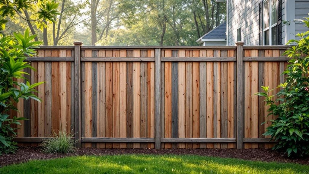 Western Red Cedar dog-ear privacy fence - 8-foot weathered gray stained wood fence installation in Charlotte North Carolina backyard