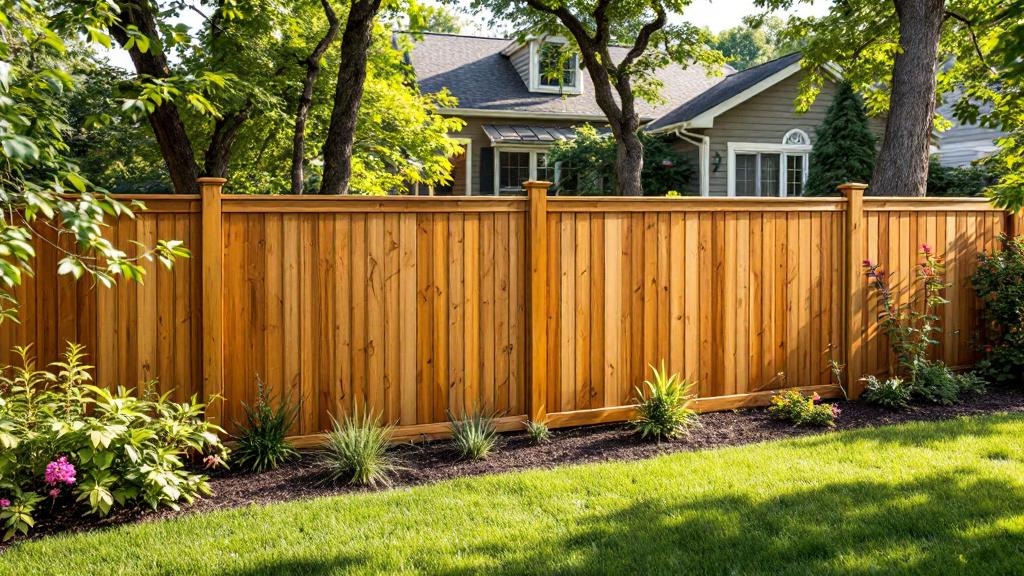 Pressure-Treated Pine shadowbox privacy fence - 6-foot honey oak stained wood fence installation in Nashville Tennessee backyard